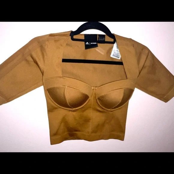 ADIDAS X IVY PARK Messa Brown Circular Bustier Knit Crop Top